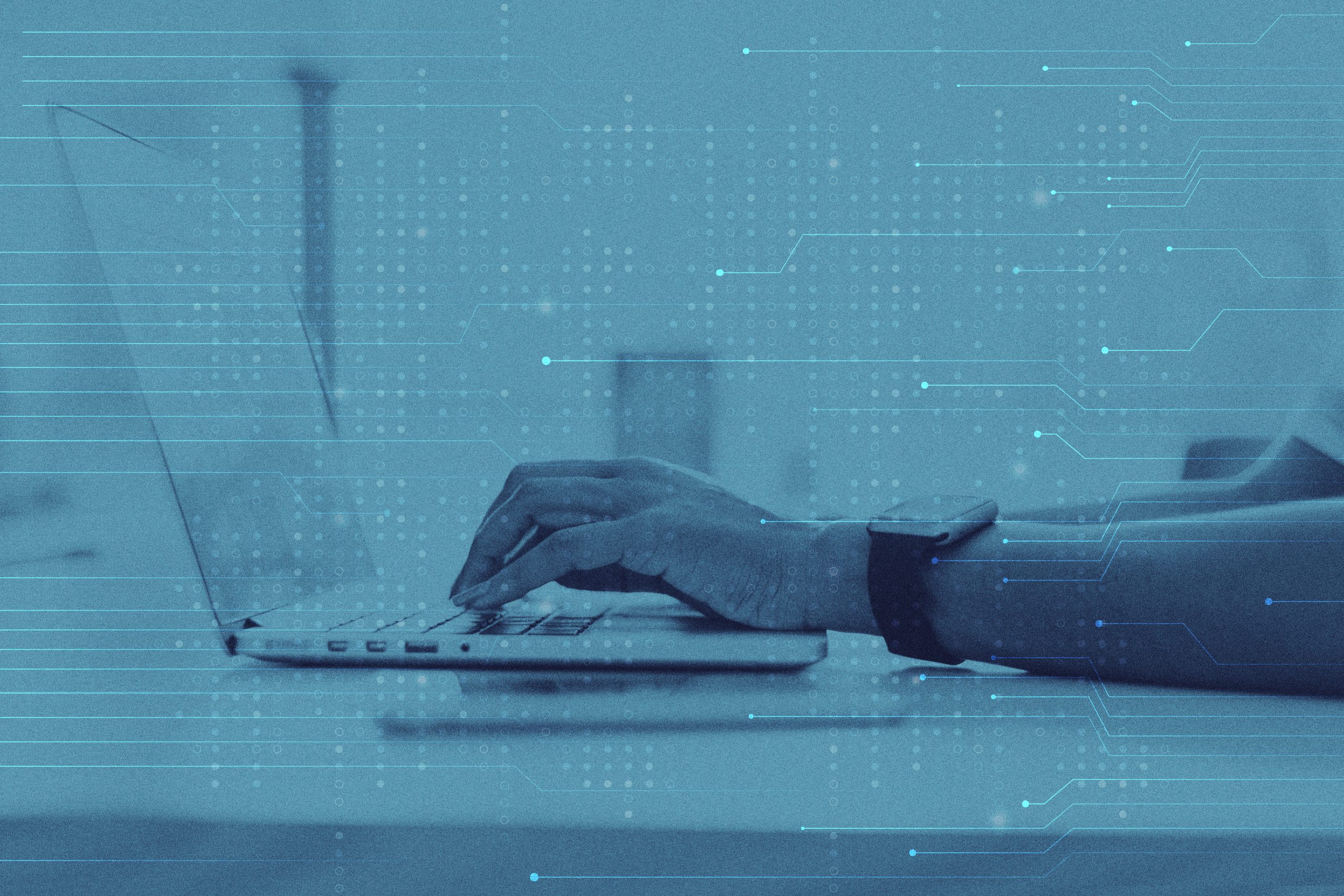 fondo azul de tecnologia de datos con medios remezclados de hacker